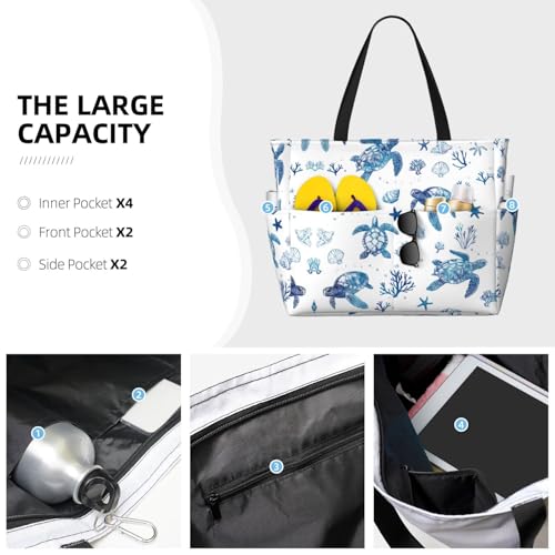 BJQ Beach Tote Bag for Women Beach Bag Waterproof and Sandproof Tote Bag with Wet Bag Large Travel Bag for Weekend Travel