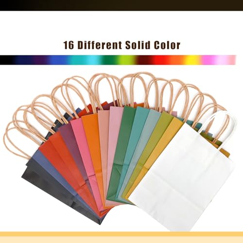 qiqee 32-Packs Paper Bags with Handles Bulk 8.26"×6"×3.15" Small Gift Bags 16 Different Senior Color Bags Multiple Uses（Sm...