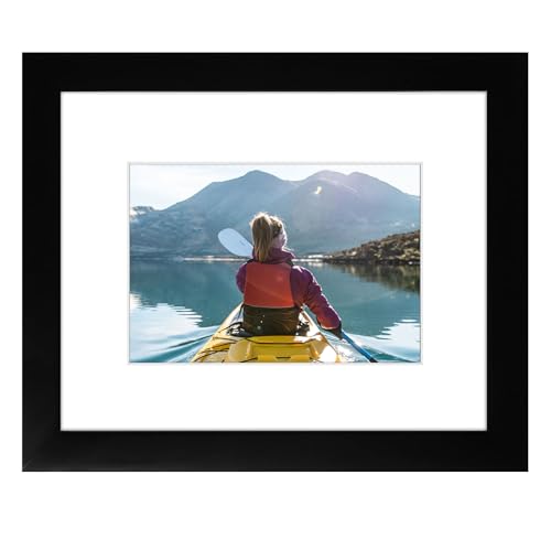 Golden State Art, 8x10 Black Photo Frame - Wood, Real Glass, and White Mat Display for 5x7 Picture (Table-Top or Wall Disp...