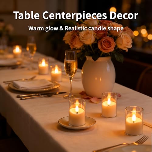 CXJPLRE Rechargeable Flameless Candles with Timer Remote, 1.7"x2.6" Clear Acrylic LED Tea Lights Candles，Small Votive Elec...