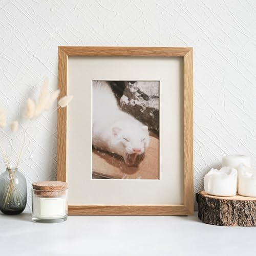 wallwisy 8.5x11 Picture Frame, Solid Oak Wood 8.5 by 11 Picture Frame with Mat to 6x8(Openning Size is 5.5x7.5), 11x8.5 Na...