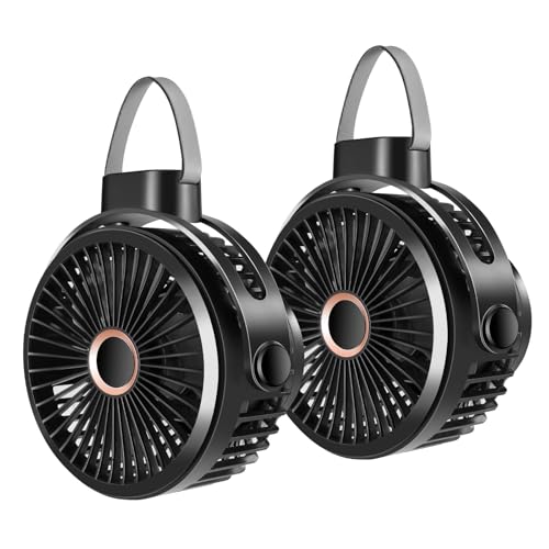 Odoland 2 Packs 10000mAh Camping Rechargeable Fan with Hanging Hook Carabiner, Portable Battery Operated Tent Fan, Quiet S...