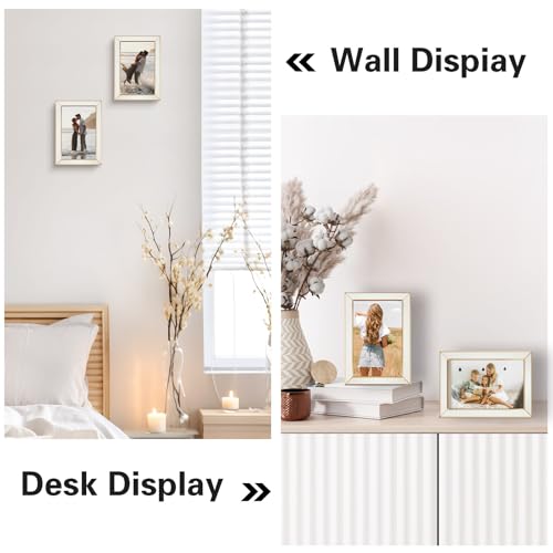 Frametory Enamel Picture Frame - 4x6 Gold Metal Edge White Enamel Picture Frame With Easel and Velvet Back for Tabletop Di...