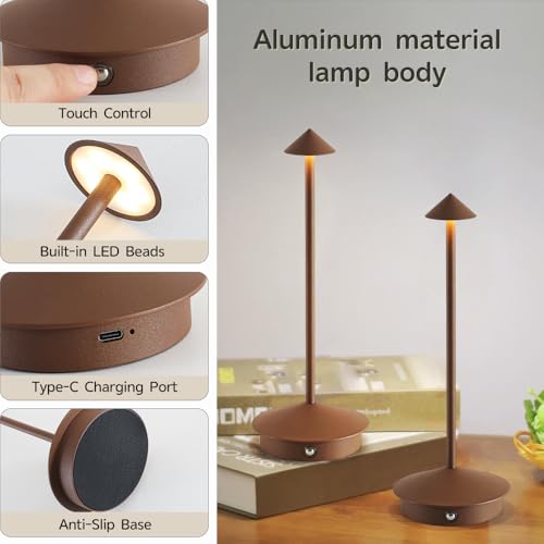 2 Pack Aluminum Cordless Table Lamp, 6000mAh Rechargeable Table Lamps, Portable Touch LED Lamp, Outdoor Waterproof Dimmabl...