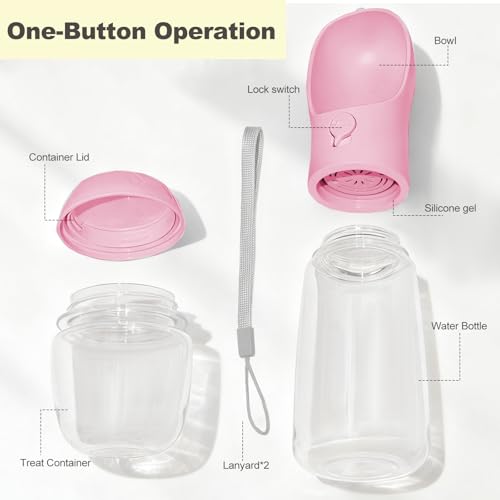 Portable Dog Water Bottle with Food Container, BPA Free Travel Water Bottle for Dogs, 2-in-1 Dispenser Drinking Feeder for...