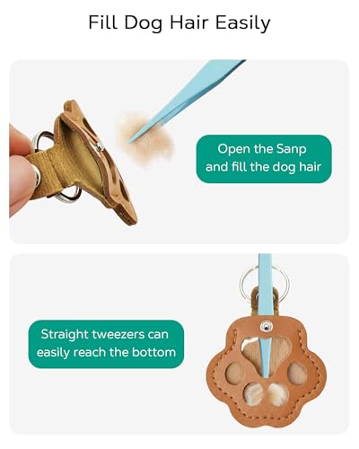 Aurichi Cat & Dog Hair Keychain, Leather Dog Paw Hair Holder Fur Collection Key Chain Keepsake Pet Loss Memorial Gift