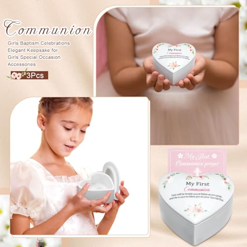 Funtery First Communion Gifts for Girls Ceramic Jewelry Keepsake Box with a Pray Card 1st Holy Communion Gifts for Girls B...