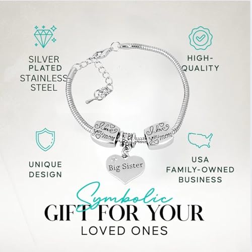 Infinity Collection Big Sister Bracelet – Silver-Tone Heart Charm Jewelry with I Love You More Beads – Adjustable Gift Bra...
