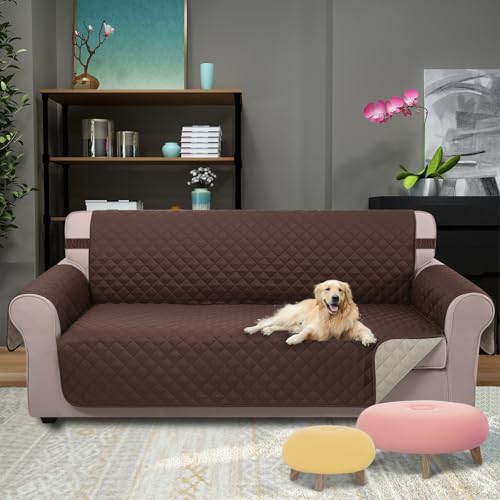 U-NICE HOME Reversible Sofa Cover Washable Couch Cover for Dogs Friendly with Elastic Straps Water Repellent Furniture Pro...