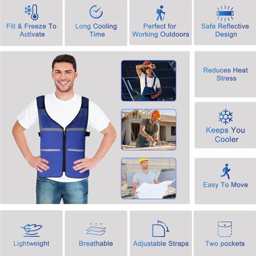 Leetye Mei Cooling Vest for Men&Women, Adjustable Reflective Ice Vest with Pockets, Ice Packs, Cool Jacket for Outdoor Worker