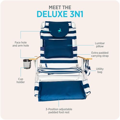Ostrich the Deluxe 3N1 Lightweight Lawn Beach Reclining Lounge Chair with Footrest, Outdoor Furniture for Patio, Balcony, ...