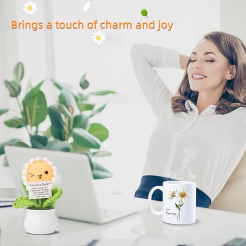 Extrogif New Beginning Gifts for Women - Daisy Coffee Mug, Candles, Positive Crochet Flowers & More, Encouragement Gift Bo...