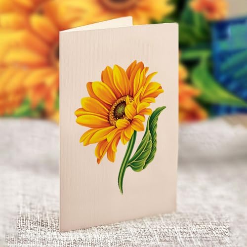 Freshcut Paper Pop Up Cards, Sunflowers, 12 Inch Life Sized Forever Flower Bouquet 3D Popup Greeting Card, Birthday Cards,...