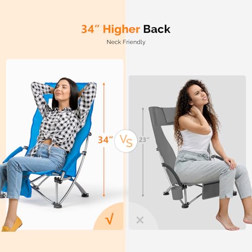 VINGLI Low Beach Chairs, High Back Chairs with Carry Bag，Foldable Portable Backpack Beach Chair for Camping Picnic LAN-2 Pack