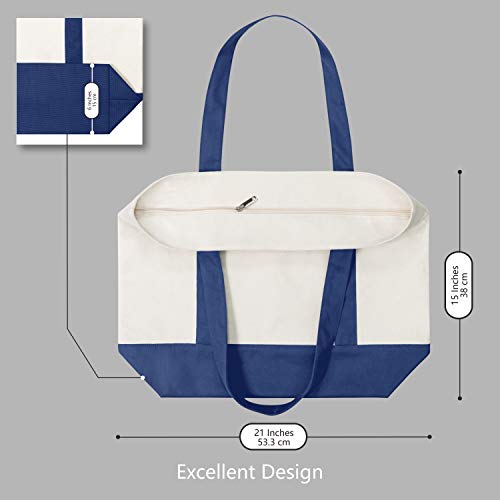 TOPDesign 1-Pack Canvas Tote Bag with an External Pocket, Reusable Grocery Shopping Bag, Top Zipper Closure, Daily Essenti...