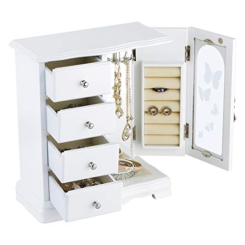 RR ROUND RICH DESIGN Jewelry Box - Made of Solid Wood with 4 Drawers Organizer and Built-in Necklace Carousel and Large Mi...