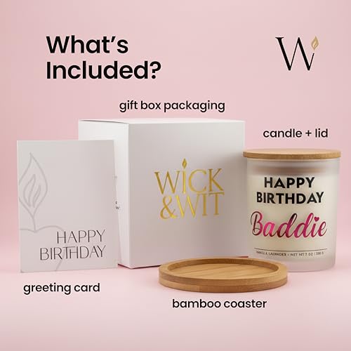 Best Friend Birthday Gifts for Women – Happy Birthday Baddie Soy Candle Gift Set, Vanilla Lavender, 50+ Hour Burn, Ready t...