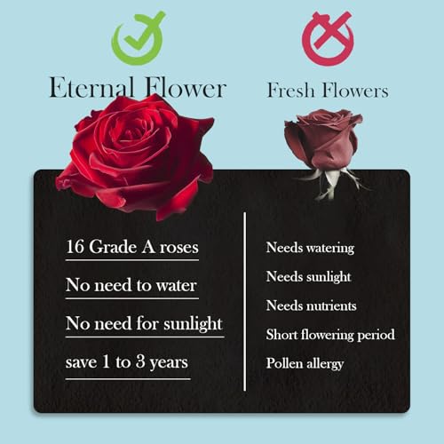 Otuo 16 Preserved Roses in Heart-Shaped Box, Flowers for Delivery Prime Last up 2 Years, Real Forever Flowers for Wife, Gi...
