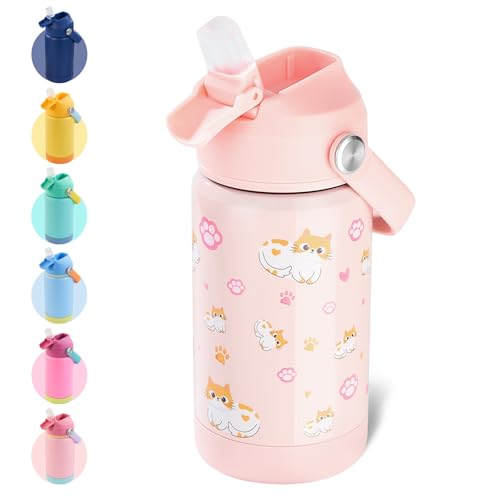 Kerilyn 12oz Kids Water Bottle, Stainless Steel Insulated Water Bottle For Kids, Toddler Cup With Straws Leak-proof, Kids ...