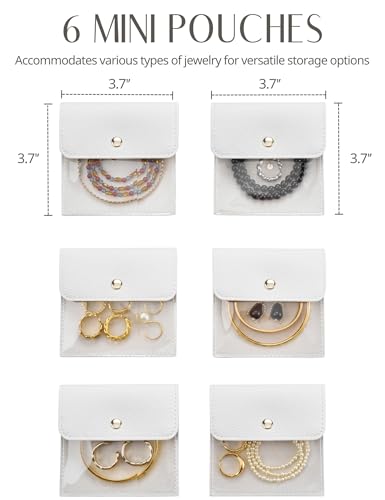 Popvibe 6 Pcs Mini Pouch Small Jewelry Bags Travel Clear Jewelry Storage Bag, Leather Jewelry Pouches for Traveling Velvet...