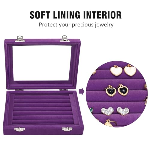Vicoter Rings Organizer Tray 7 Slots Velvet Jewelry Earring Storage Box with Transparent lid Jewelry Display Case for Girl...