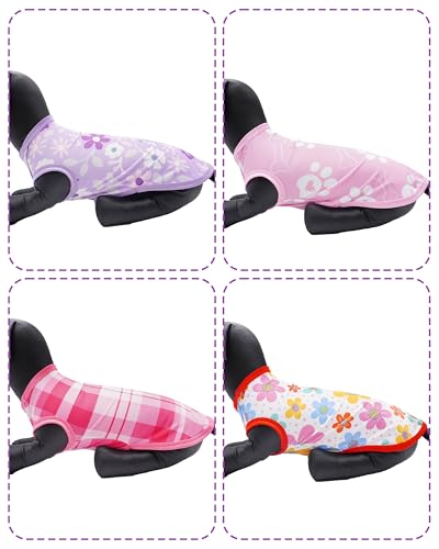 PET SHOW 4 Pack Summer Dog Shirts for Extra Small Doggies Girl UPF 50+ UV Sun Protection Cooling Clothes Tank Top Floral P...