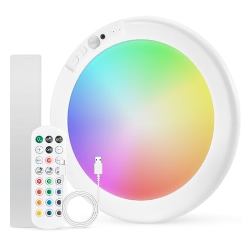 Combuh Rechargeable RGB Shower Lights - 12 Color Changing Ambient Light + Cool White, Motion Activated & Remote Control, W...