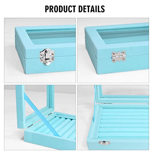 Vicoter Rings Organizer Tray 7 Slots Velvet Jewelry Earring Storage Box with Transparent lid Jewelry Display Case for Girl...