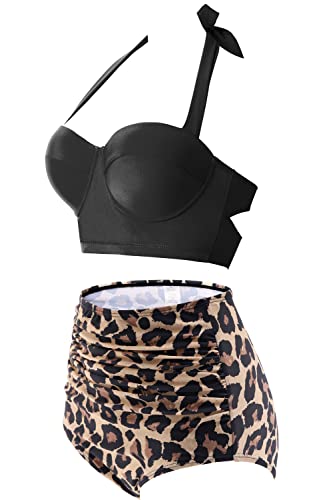 CHERRY CAT Womens Vintage Retro Polka High Waisted Underwire Bikini Two Piece Swimsuits