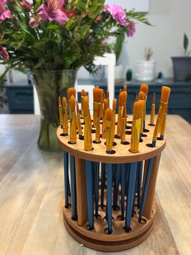 BlackLabMill Rotating Paint Brush Holder - Handmade Paint Brush Holder Rotating Art Supply Organizer – Large Capacity Cher...