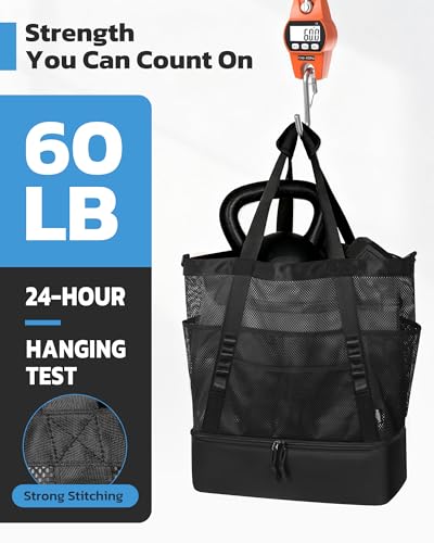 VAYOQON Extra Large Beach Bag with Cooler, Mesh Tote Bag for Women with Zipper, Waterproof Sandproof Pool Vacation Essentials