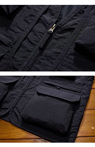 Perbai Men's Black Utility Fishing Vest Outdoor Summer Lightweight Work Photo Safari Cargo Vest