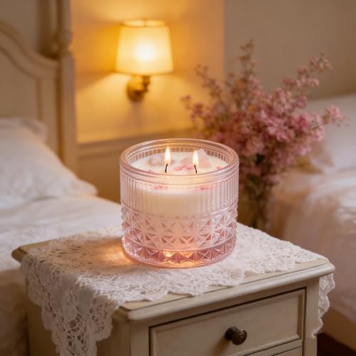 Chloefu LAN Pink Crystal Candles Champagne Bubbles Candle for Home Scented, Non-Toxic, Unique Meditation Spiritual Gifts, ...