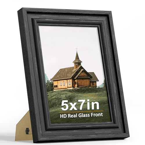 PEALSN 5x7 Picture Frame with Real Glass Front and Black Backboard, Wall Gallery Photo Frames for Wall Mounting or Tableto...