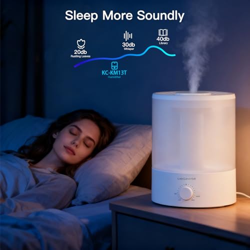 MEGAWISE 2 pack 3.5L Ultrasonic Cool Mist Humidifier – Top-Fill, Essential Oil Diffuser, Quiet Operation, Night Light, Aut...