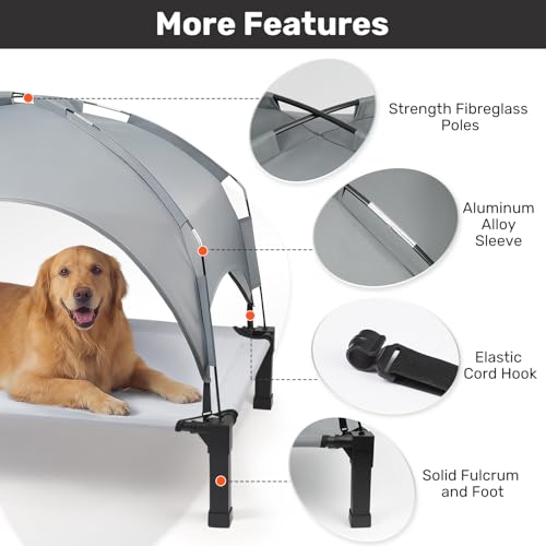Heeyoo Elevated Dog Bed with Removable Canopy, Portable Dog Cot with Sun Protection Shade Tent, Raised Pet Cooling Cot Bed...