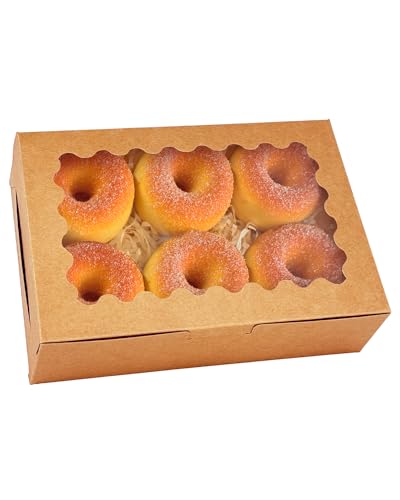 qiqee 50Pcs Brown Cookie Box with Window 9x6x2.5 inch Pastry Macaron Bakery Box For Packaging
