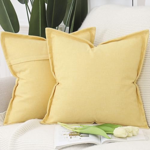 MADIZZ Pack of 2 Faux Rustic Linen Throw Pillow Covers with Flange Edge Soft Boho Natural Decorative Pillowcases for Sofa ...