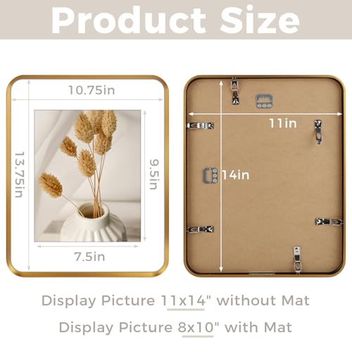 Golden State Art 11x14 Aluminum Picture Frame Bronze - With Round Corners - With Mat for 8x10 Photo or Without Mat for 11 ...