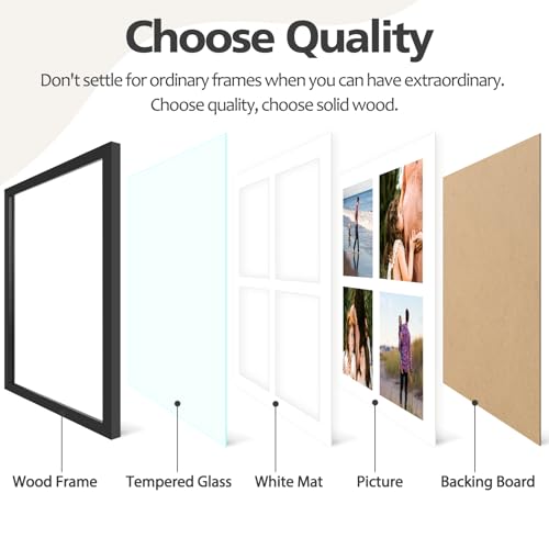 Golden State Art, 12x16 Black Wood Collage Picture Frame - Picture Frame with White Mat Displays Four 5x7 Photos - Collage...