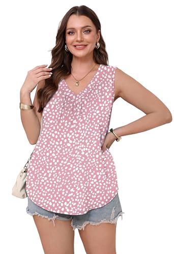 OFEEFAN Tank Top for Women Loose Fit Sleeveless Shirts V Neck Summer Clothes Ruched Women's Tees and Tanks Curved Hem