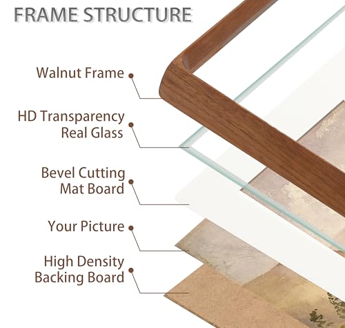 Gdfmsc 8x10 Picture Frame with Mat for 5x7/6x8, Natural Walnut Wood Handcrafted Rounded Corner with Real Glass, Vertical o...