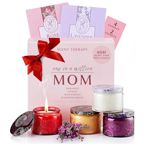 ADELEGOURDAIN Scented Candle Set - 4 Candles and 2 Sachets - Aromatherapy Scents for Birthday Gifts for Mom - Over 160-Hou...