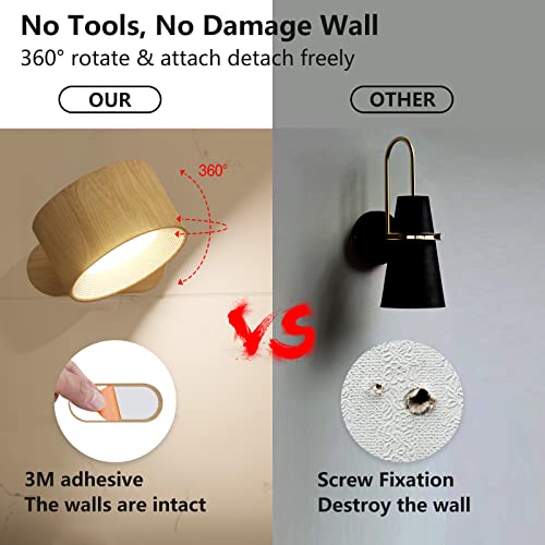 Koopala LED Sconces, Wall Mounted Lamps with Rechargeable Battery Operated USB Port 3 Color Temperatures & 3 Brightness Le...