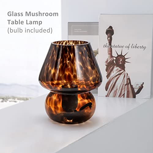 ONEWISH Mushroom Lamp Small Vintage Table Lamp for Bedroom Nightstand, Bedside Lamp Translucent Glass Stepless Dimmable, M...