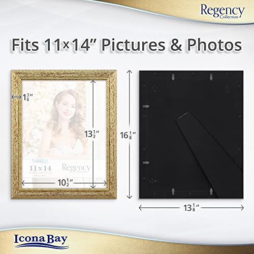 Icona Bay 11x14 Gold Picture Frame, French Baroque Style Photo Frame 11 x 14, Wall Mount or Table Top, Regency Collection