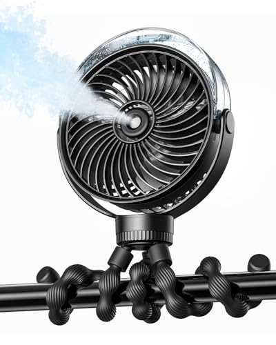 SWEETFULL Misting Stroller Fan – Portable Baby Fan with Spray Cooling, 4 Speeds, Quiet Rechargeable Fans for Travel, Outdo...