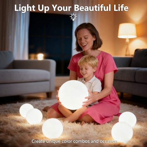 MIUWLXT 6-inch LED Light Ball,RGB Color Changing Night Light with Remote,Water Resistant,USB Rechargeable Mood Lamp for Ki...