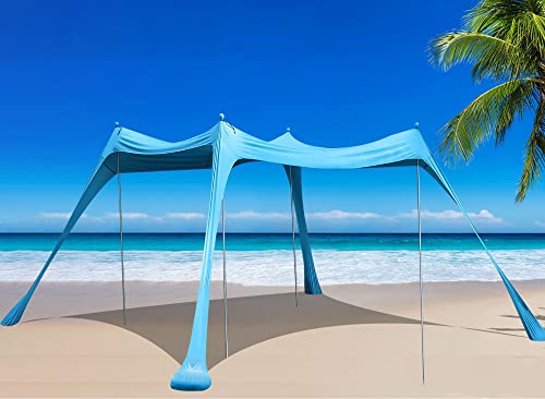 BOTINDO Family Beach Tent Canopy Sun Shade, Pop Up Grande Beach Tent Sun Shelter Stability 4 Poles with Portable Carry Bag...