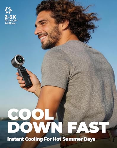 Diveblues Portable Handheld Turbo Fan, 5 Gear Wind, Battery Operated, Up to 12 Working Hours, 3 IN 1 Hand Fan with Air Tur...